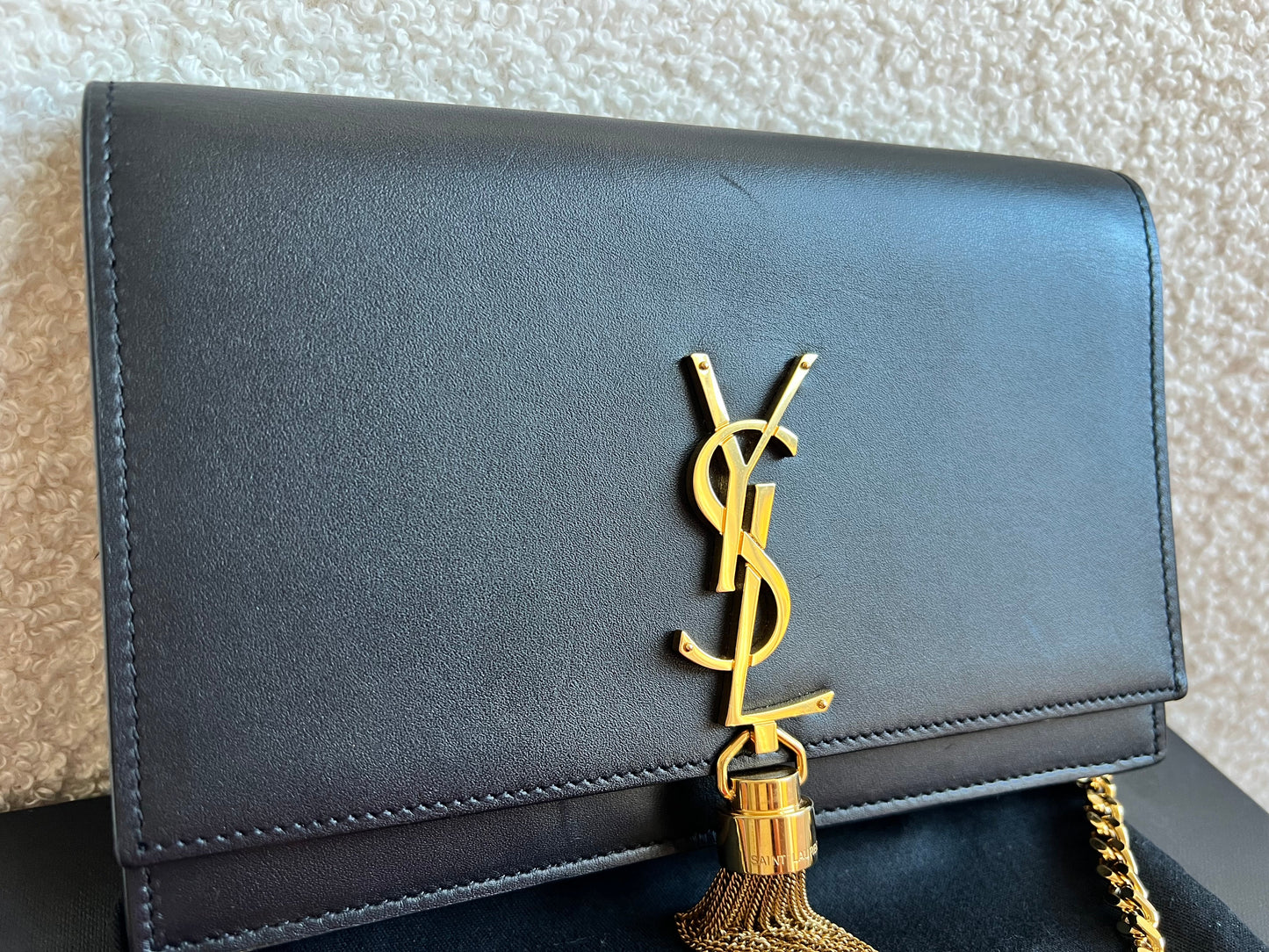 Yves Saint Laurent (YSL) Black Kate Tassel Chain Wallet Gold Hardware (RRP £1,440)