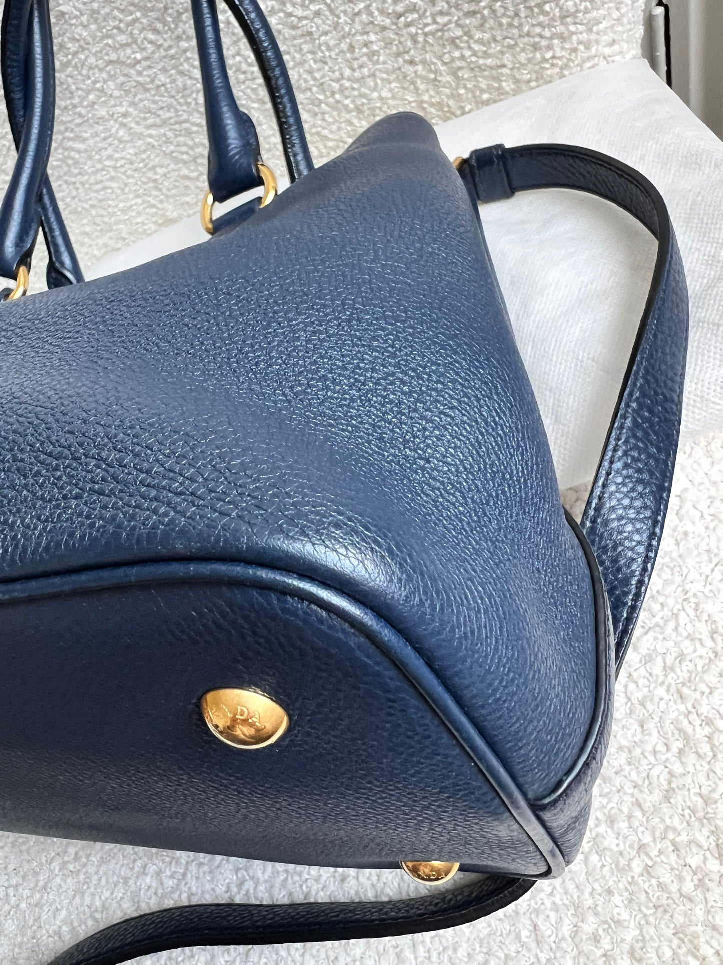 Prada Blue Vitello Daino Two Way Tote