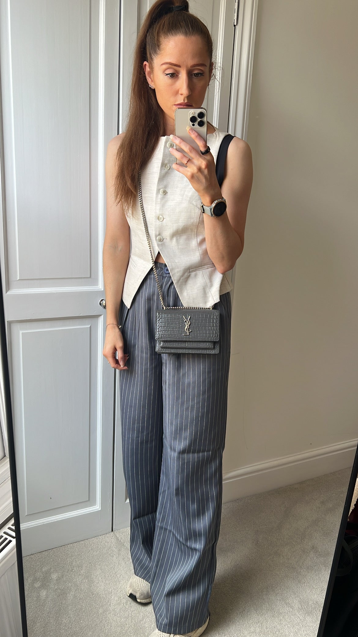 Yves Saint Laurent (YSL) Grey Croc Mini Sunset with Silver Hardware (RRP £1,545)