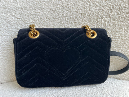 Gucci GG Black Velvet Marmont Mini Shoulder Bag (RRP £1395)
