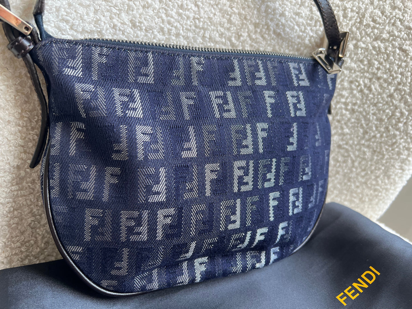 Fendi Denim Zucchino Canvas and Leather Shoulder Bag
