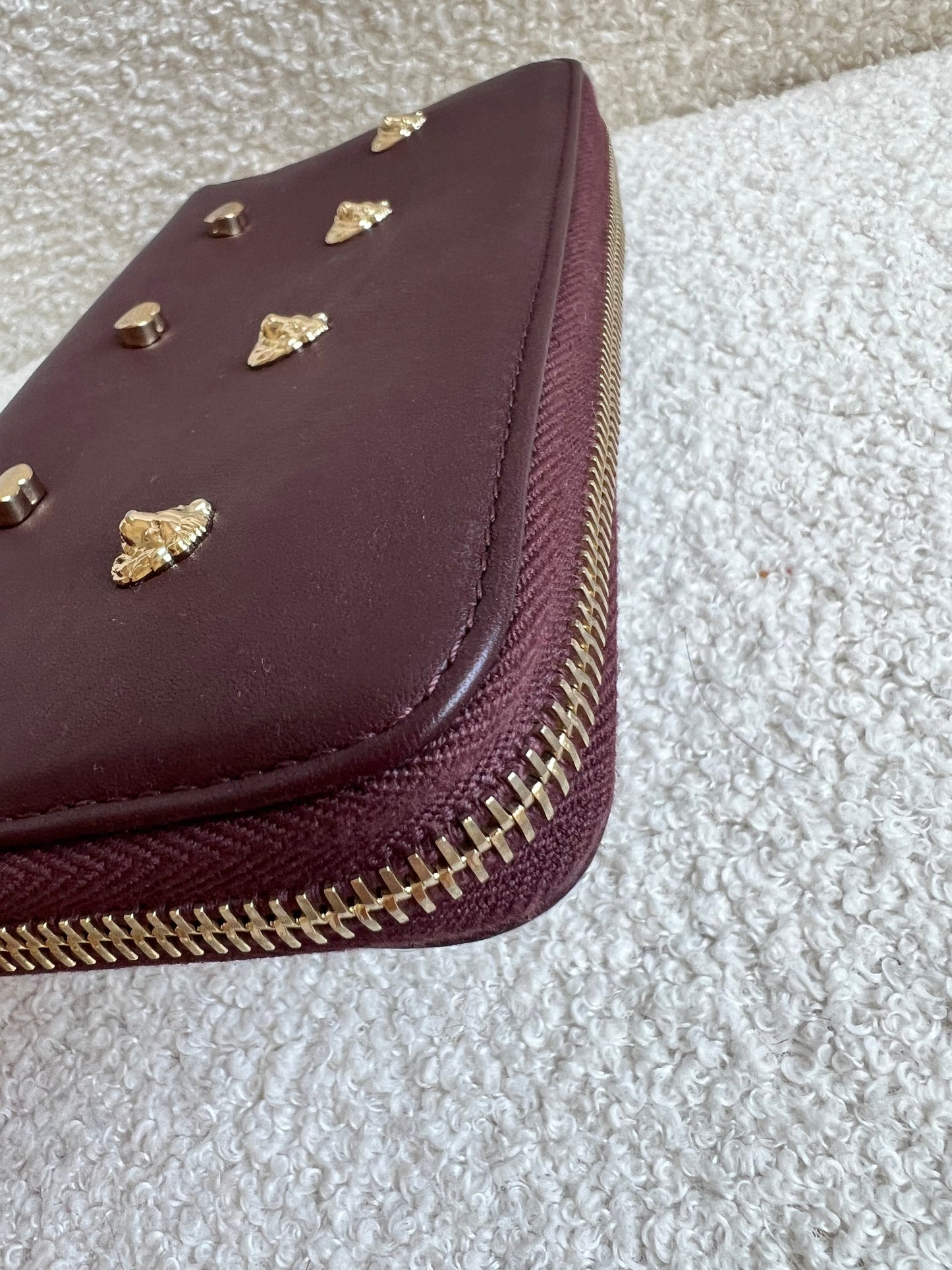 Mulberry Cara 'Lion & Heart Rivets' Zip Around Continental Purse in Oxblood Silky Calf