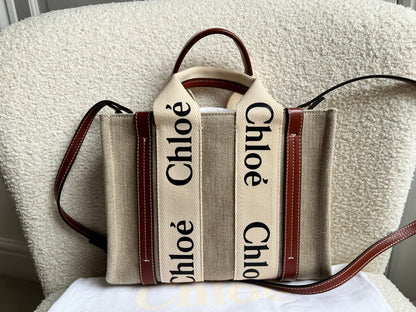 Chloe Small Soft Tan Linen Woody Tote Bag (£890)