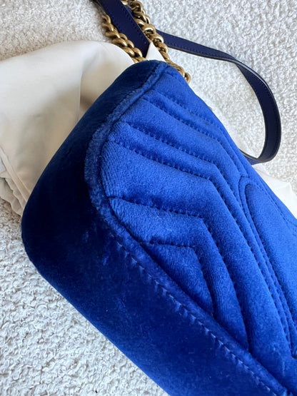 Gucci GG Blue Mini Velvet Marmont Mini Shoulder Bag