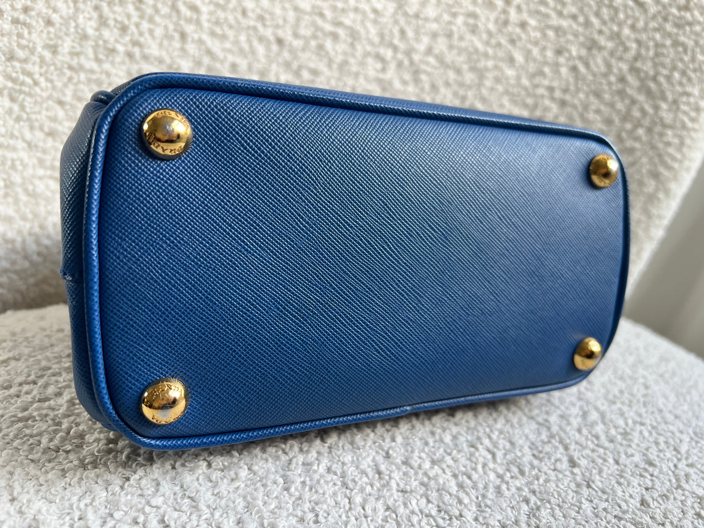 Prada Blue Saffiano Lux Leather Micro Double Zip Tote