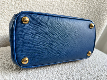 Prada Blue Saffiano Lux Leather Micro Double Zip Tote