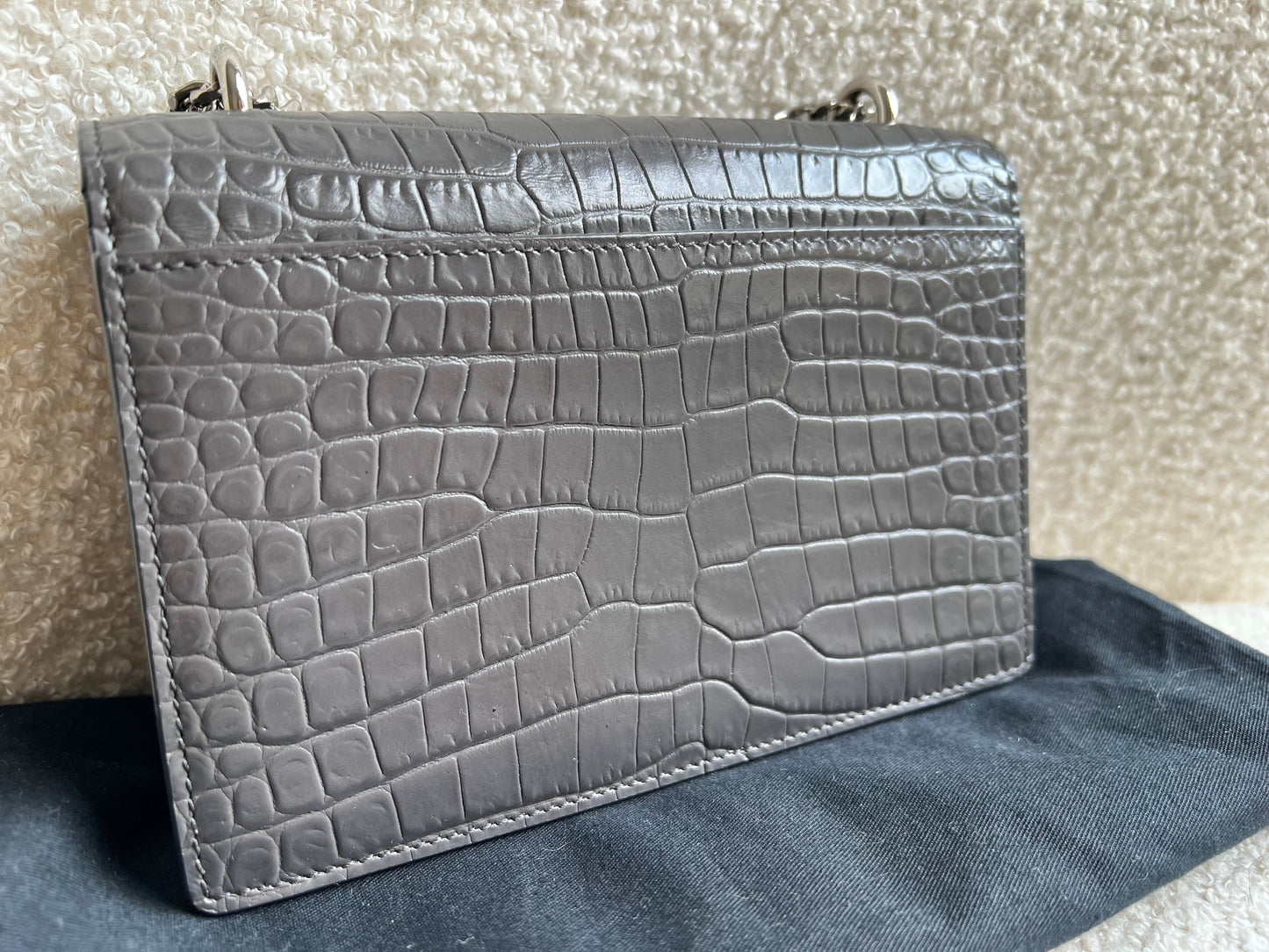 Yves Saint Laurent (YSL) Grey Croc Mini Sunset with Silver Hardware (RRP £1,545)
