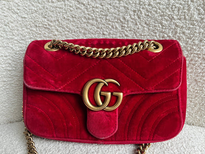 Gucci GG Mini Red Velvet Marmont Mini Shoulder Bag (RRP £1295)
