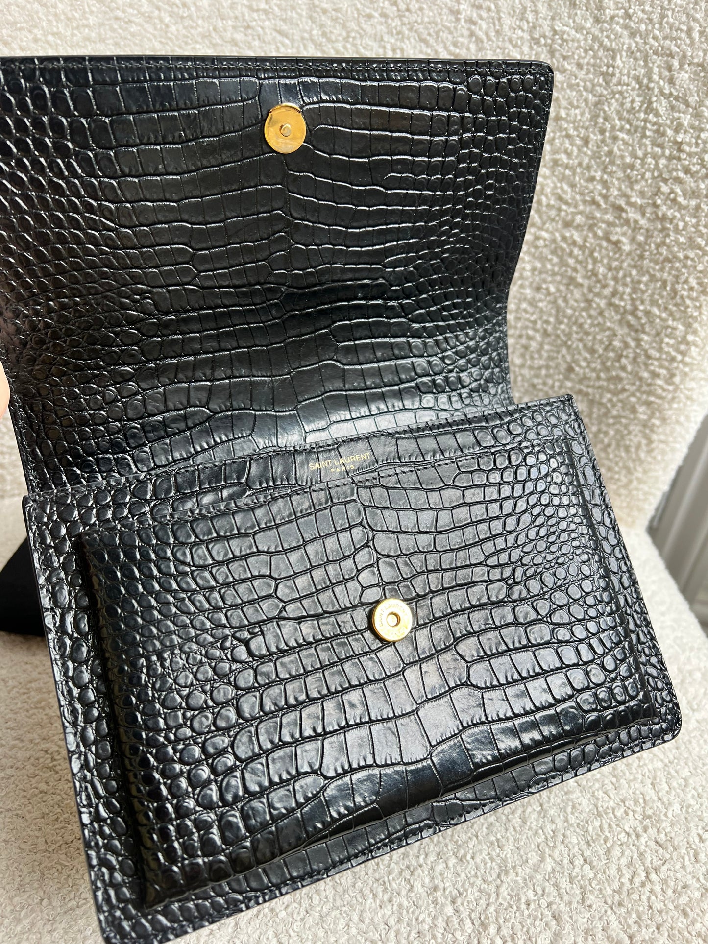 Yves Saint Laurent (YSL) Black Croc Medium Sunset with Gold Hardware (RRP £2,230)