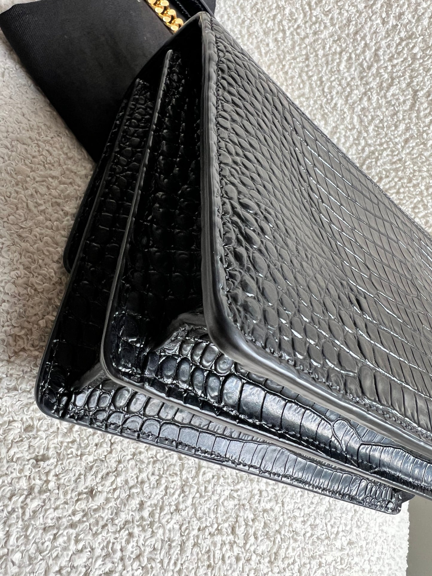 Yves Saint Laurent (YSL) Black Croc Medium Sunset with Gold Hardware (RRP £2,230)