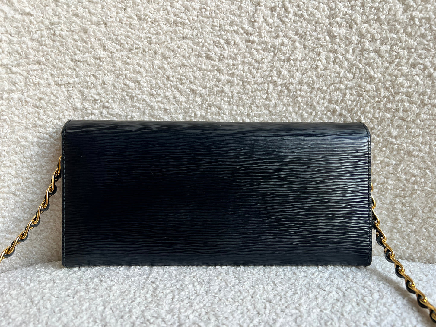 Prada Black Saffiano Wallet on Chain with Gold Hardware