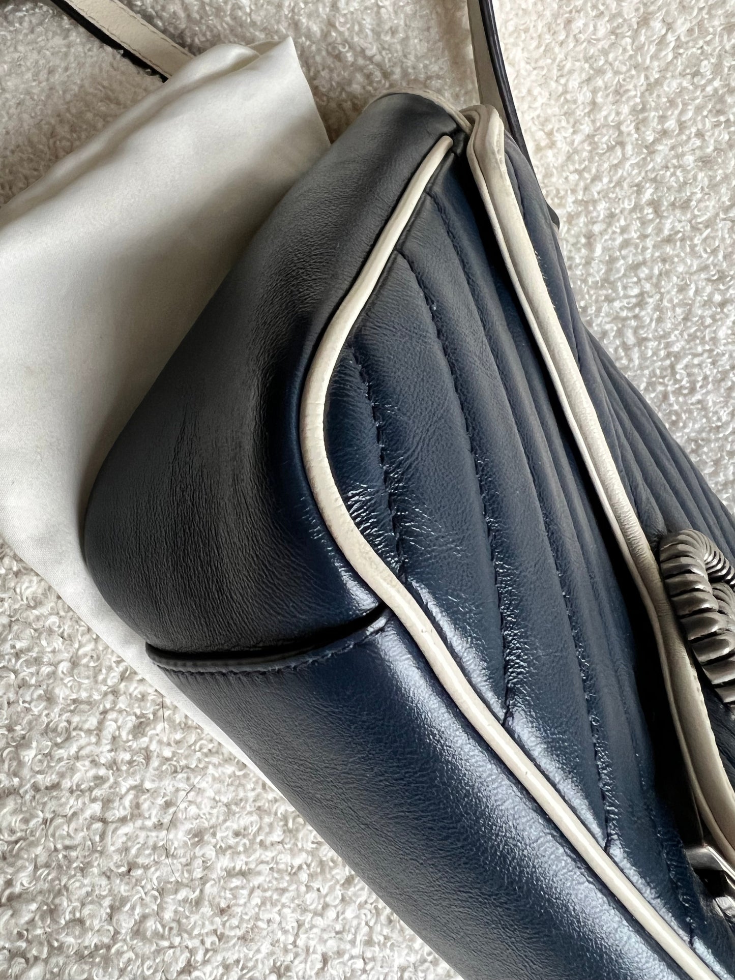 Gucci GG Navy and White Torchon Marmont Small Shoulder Bag