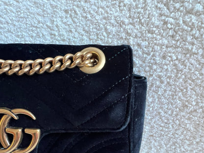 Gucci GG Black Velvet Marmont Mini Shoulder Bag (RRP £1395)