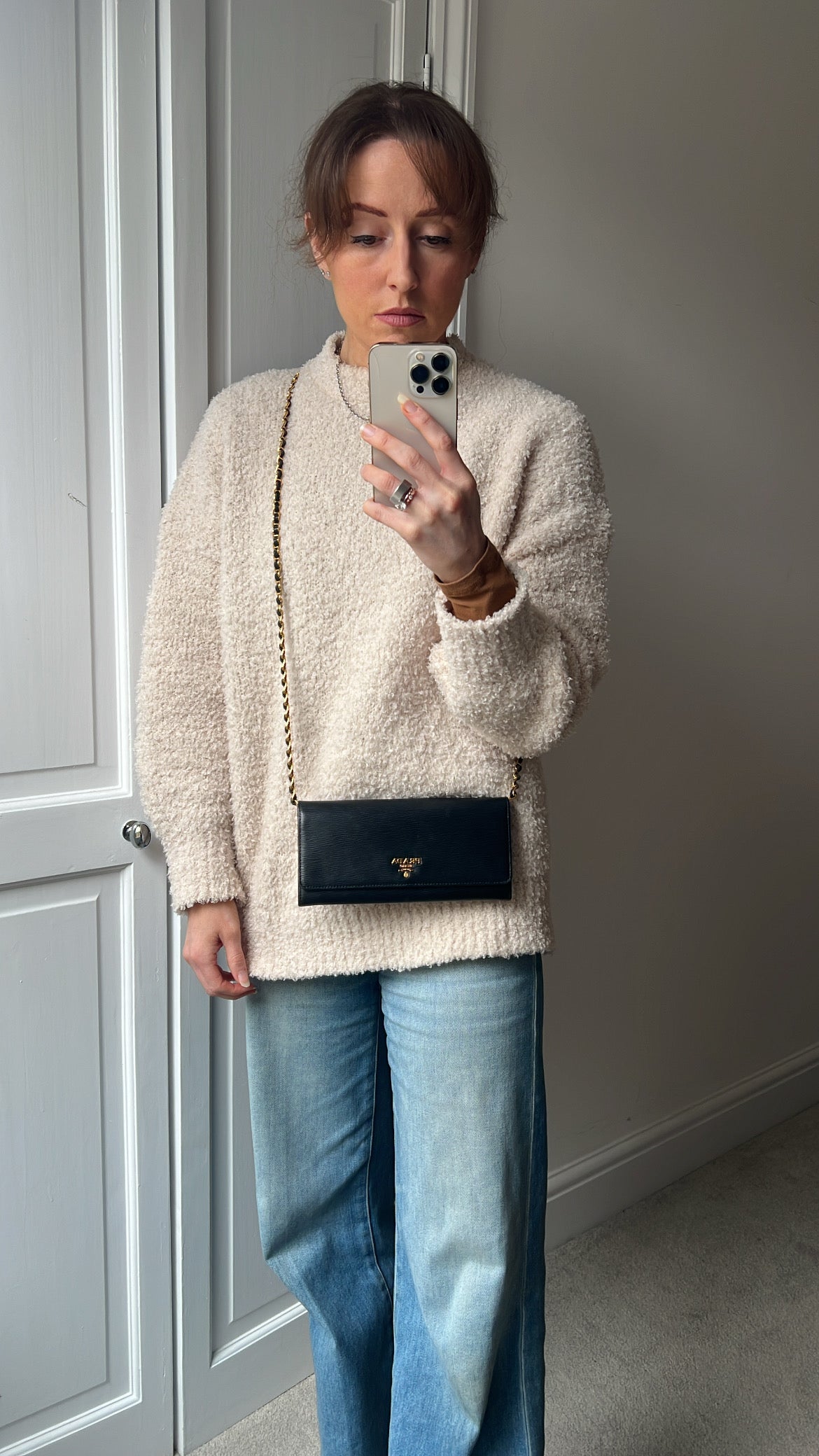 Prada Black Saffiano Wallet on Chain with Gold Hardware