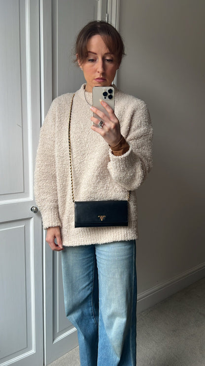 Prada Black Saffiano Wallet on Chain with Gold Hardware