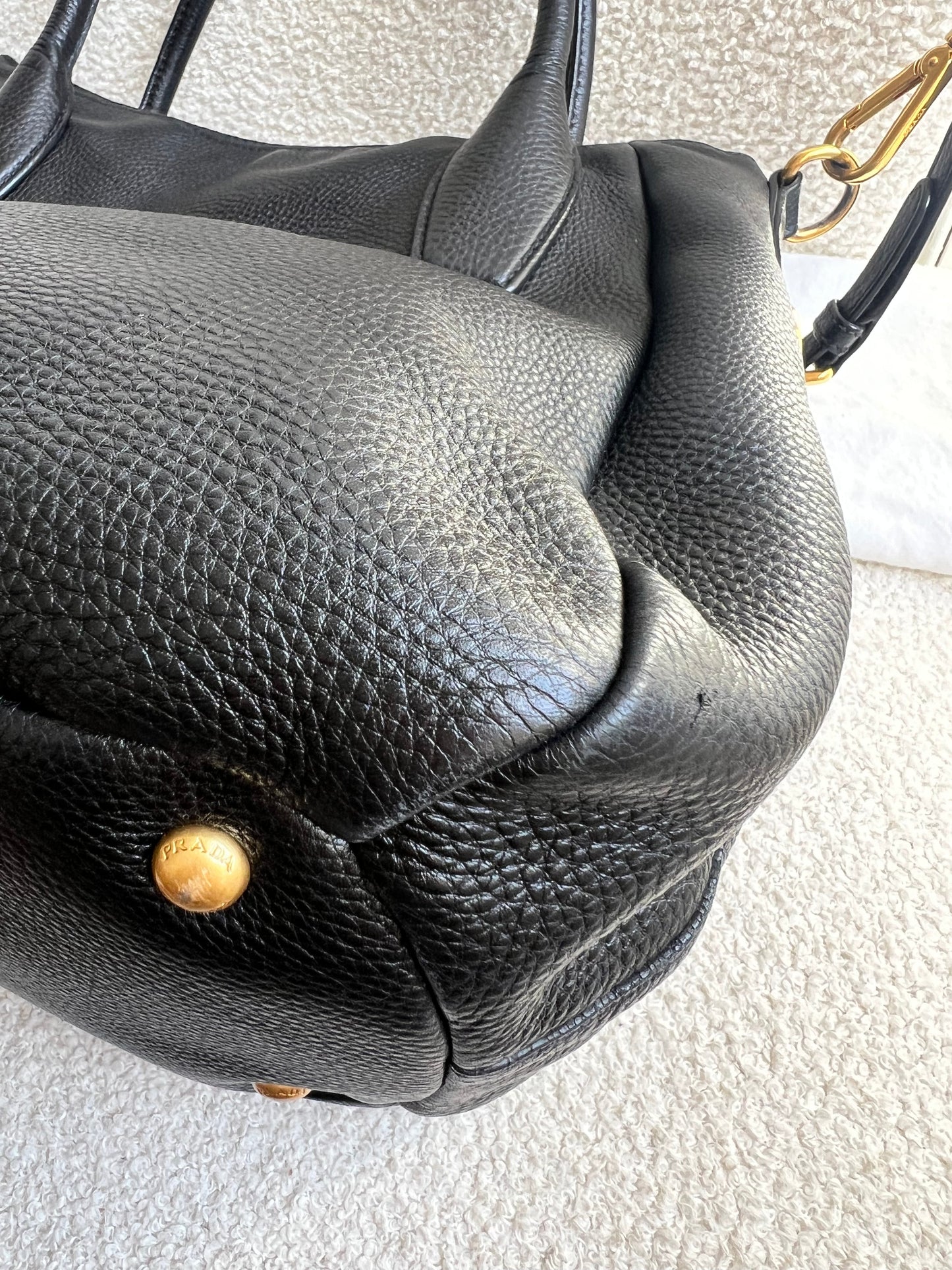 Prada Black Vitello Daino Leather Sacca 2 Manici Hobo Bag