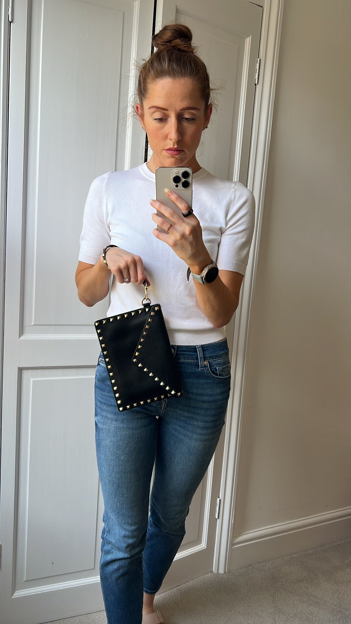 Valentino Garavani Rockstud Calfskin Clutch Pouch Black (RRP £570)