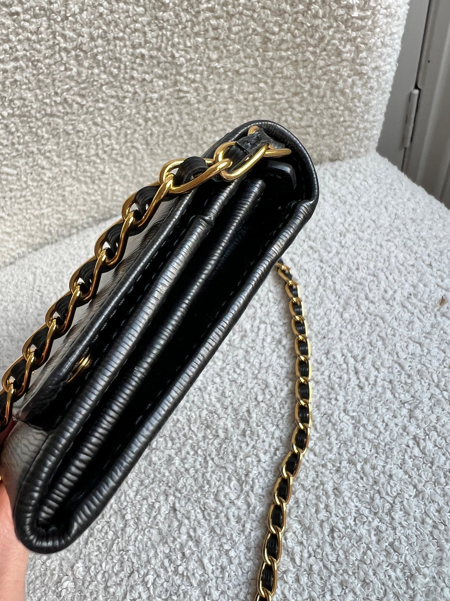 Prada Black Saffiano Wallet on Chain with Gold Hardware