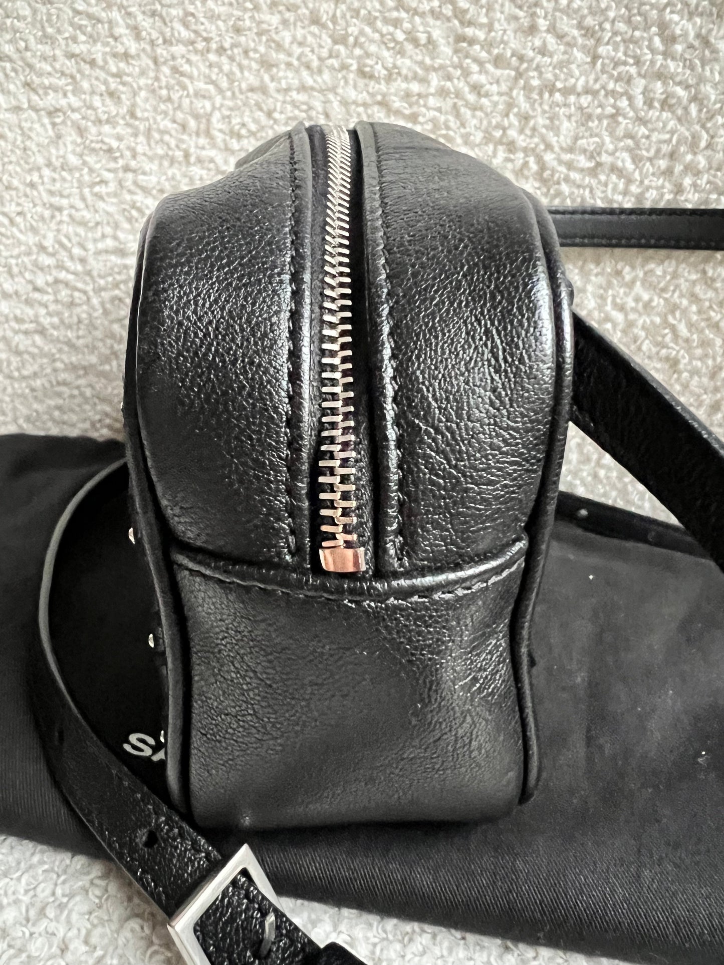 Yves Saint Laurent (YSL) Black Studded Lou Belt Bag