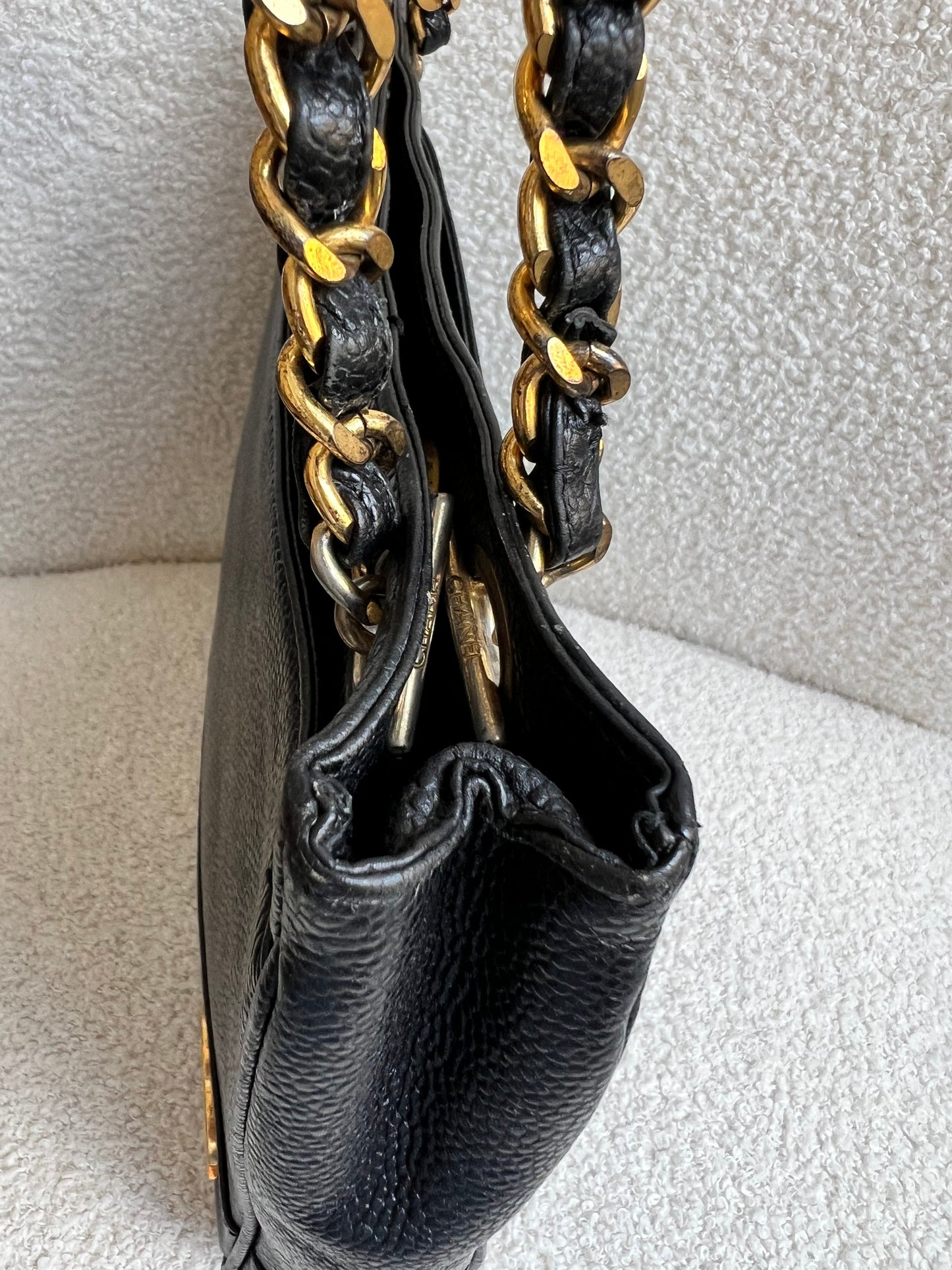 Chanel Vintage Black Caviar Chain Tote with 24k Gold Hardware