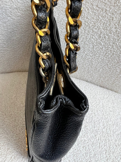 Chanel Vintage Black Caviar Chain Tote with 24k Gold Hardware