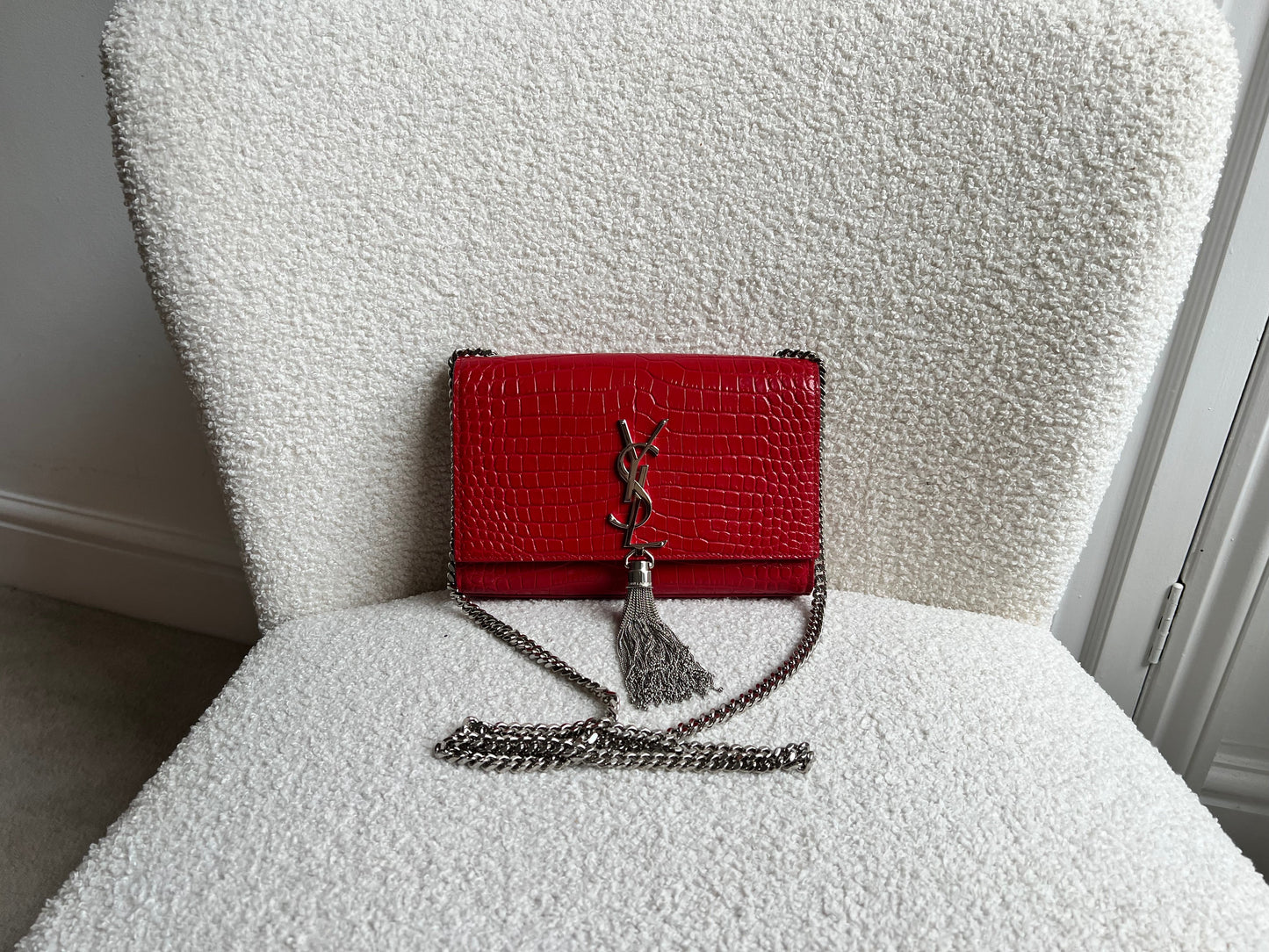 Yves Saint Laurent (YSL) Red Croc Small Kate with Silver Hardware (RRP £1,675)