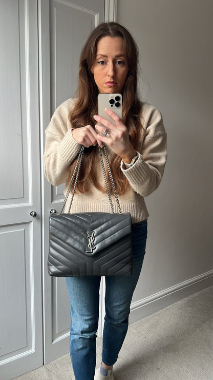 Yves Saint Laurent (YSL) Medium Grey Lou Lou Silver Hardware