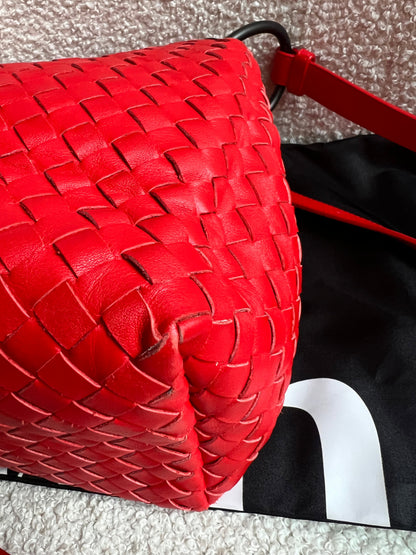 Bottega Veneta Red Intreciatto Flap Shoulder Bag