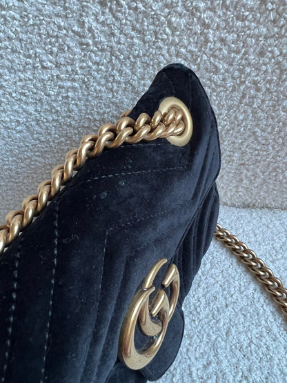 Gucci GG Black Velvet Marmont Mini Shoulder Bag (RRP £1395)