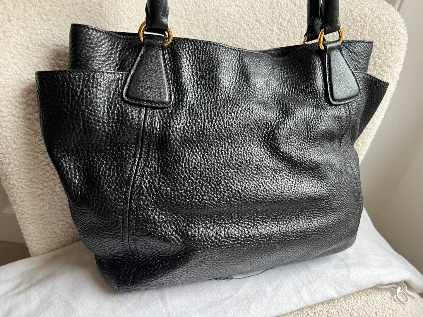 Prada Black Vitello Daino Side Pocket Tote
