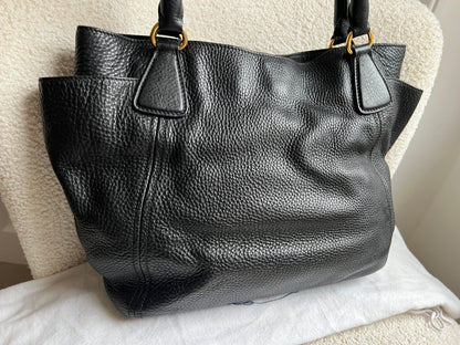 Prada Black Vitello Daino Side Pocket Tote