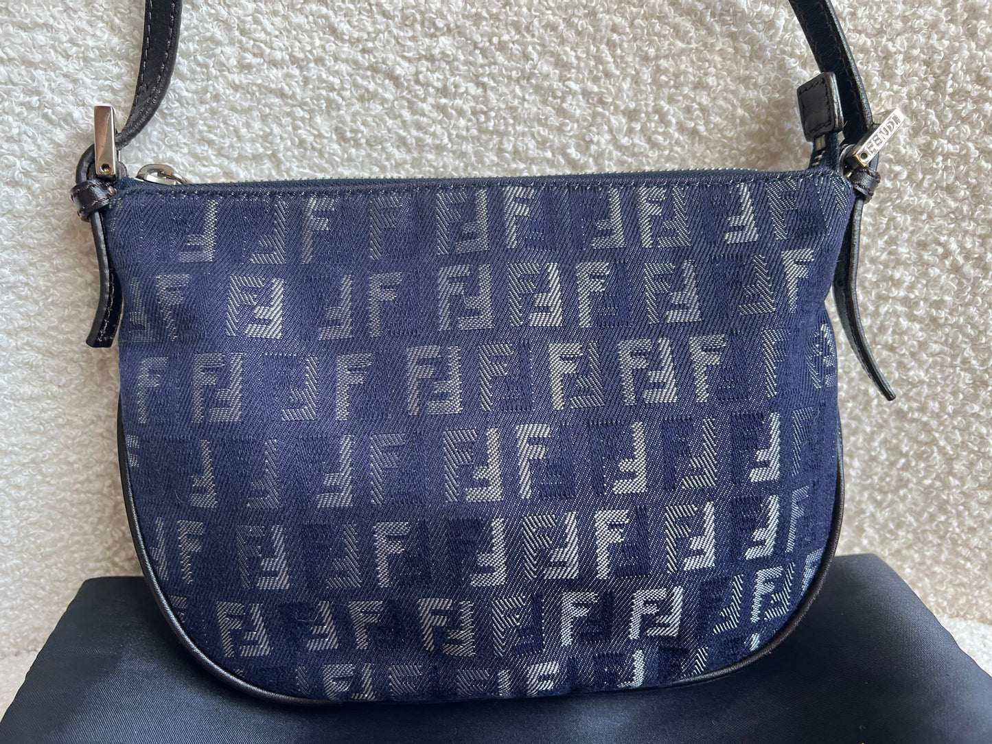 Fendi Denim Zucchino Canvas and Leather Shoulder Bag
