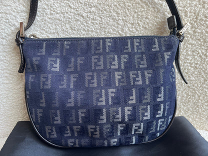 Fendi Denim Zucchino Canvas and Leather Shoulder Bag