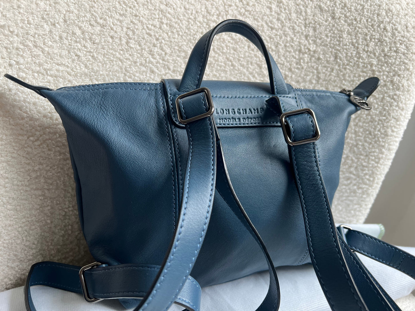 Longchamp Blue Leather Pliage Mini Backpack (RRP £320)