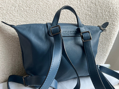 Longchamp Blue Leather Pliage Mini Backpack (RRP £320)