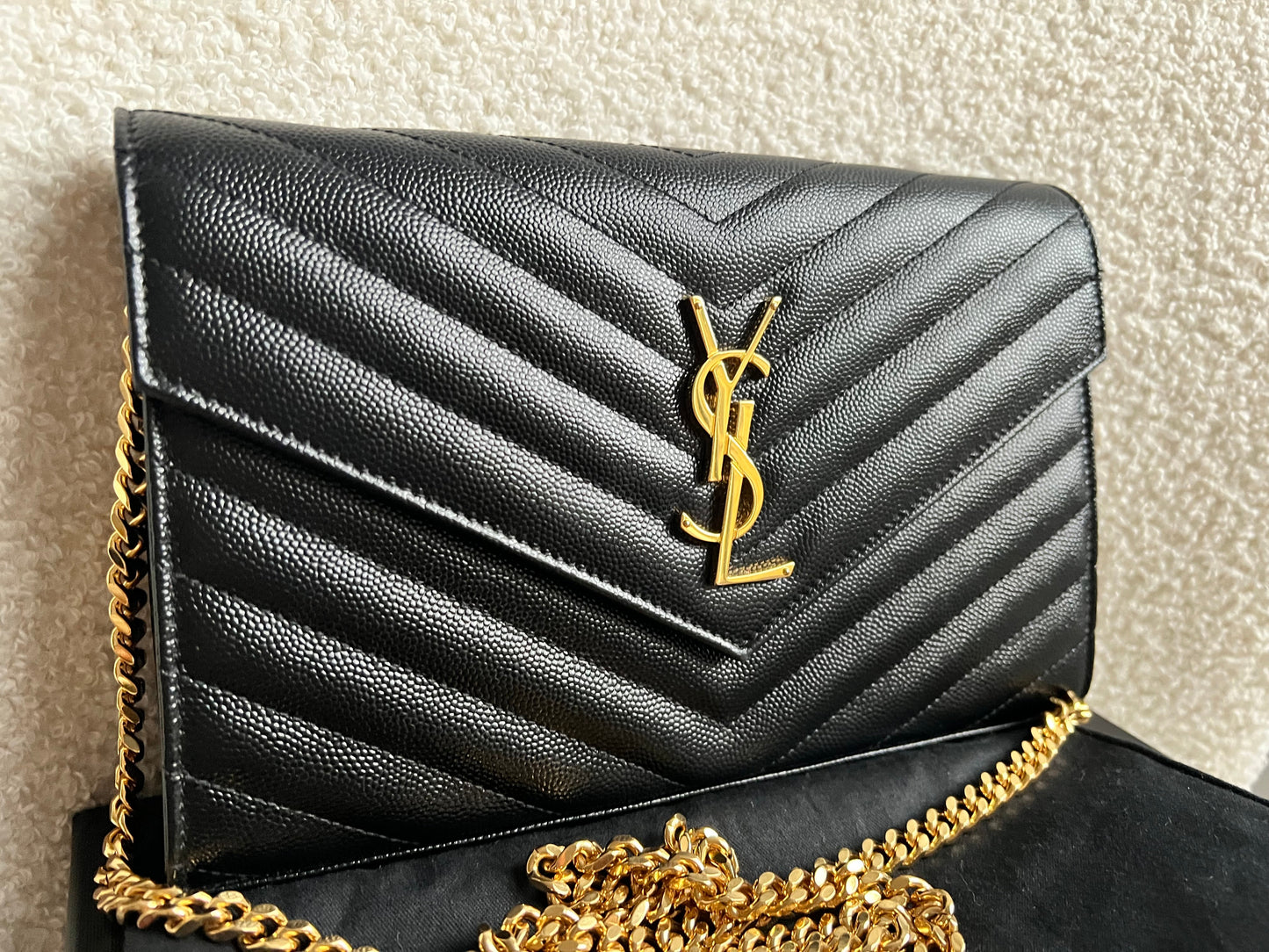 Yves Saint Laurent (YSL) Black Cassandre Envelope Chain Wallet (RRP £1,200)