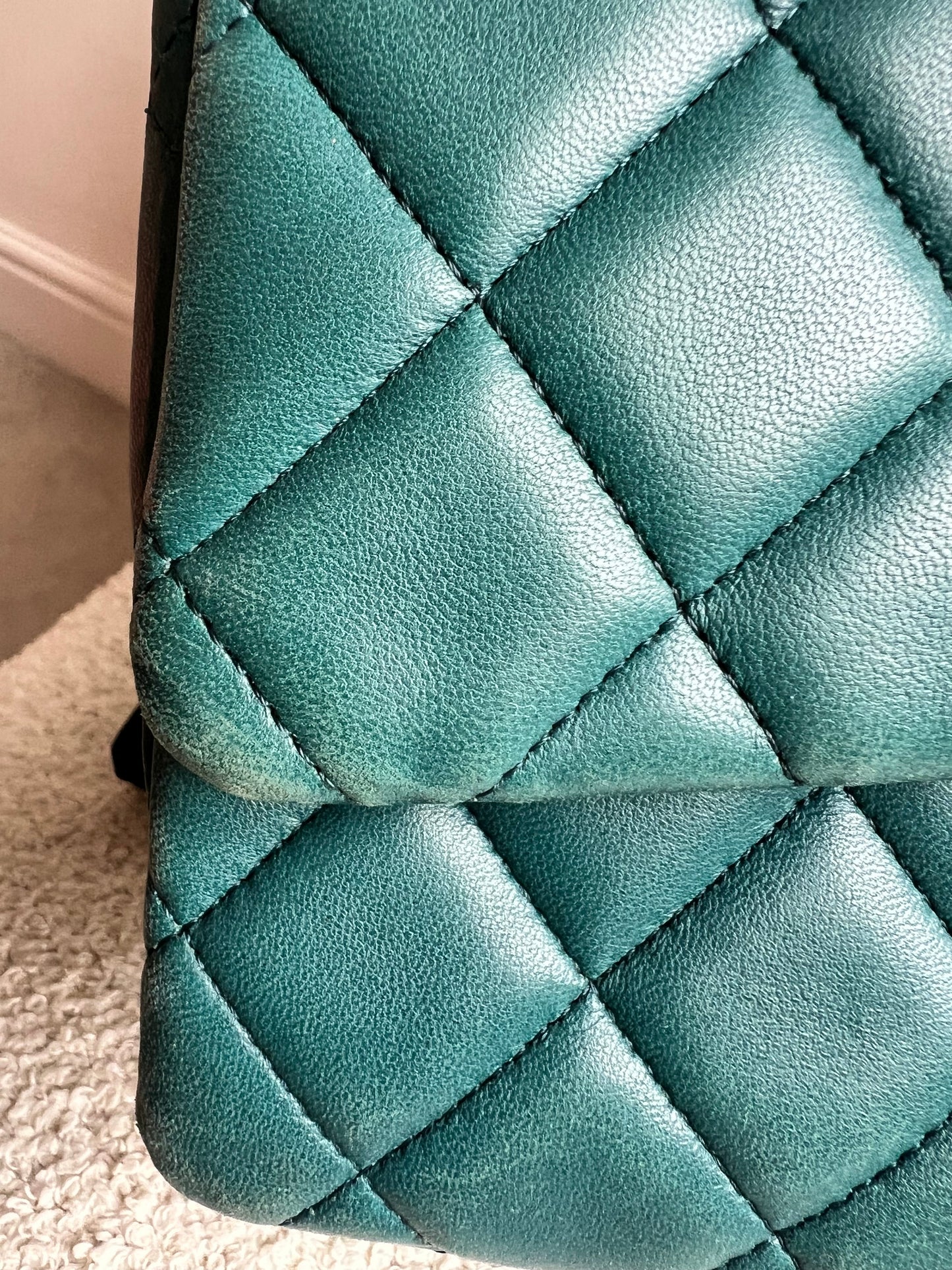 Chanel Maxi Single Flap in Teal Lambskin Silver Hardware