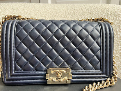 Chanel Navy Blue Lambskin Medium Boy Bag (RRP £5800)