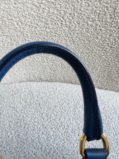 Prada Blue Saffiano Lux Leather Micro Double Zip Tote