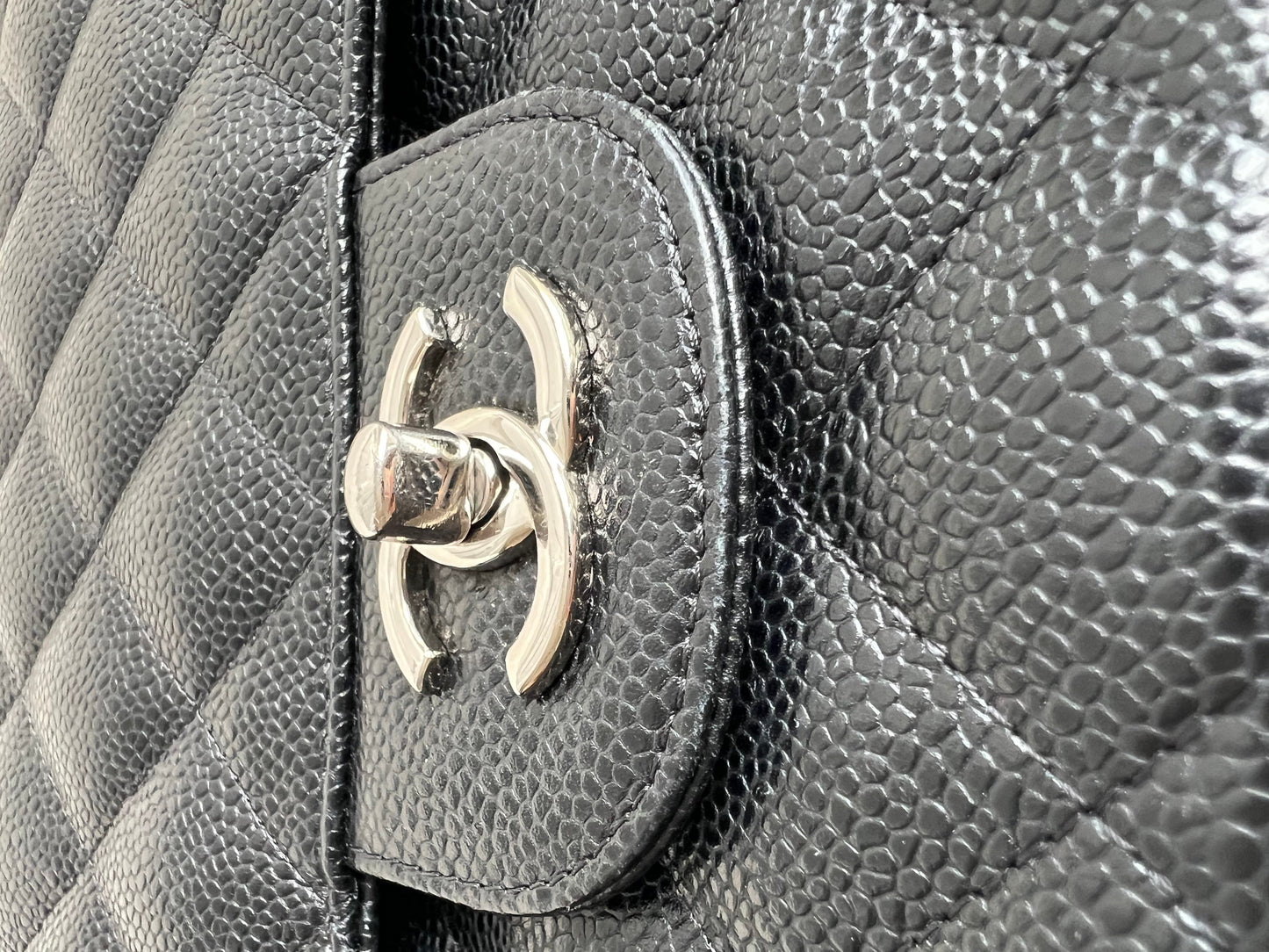Chanel Jumbo Double Flap in Black Caviar with silver hardware