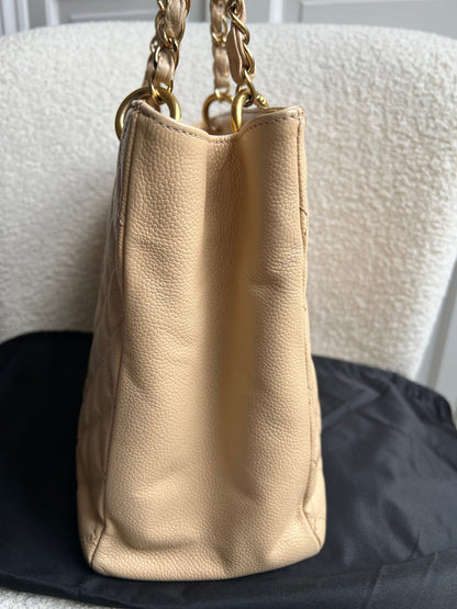 Chanel Beige Caviar Grand Shopper Tote gold hardware (GST)