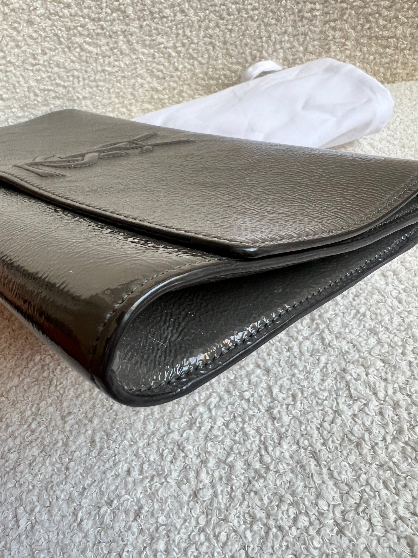 Yves Saint Laurent (YSL) Grey Patent Belle de Jour Clutch