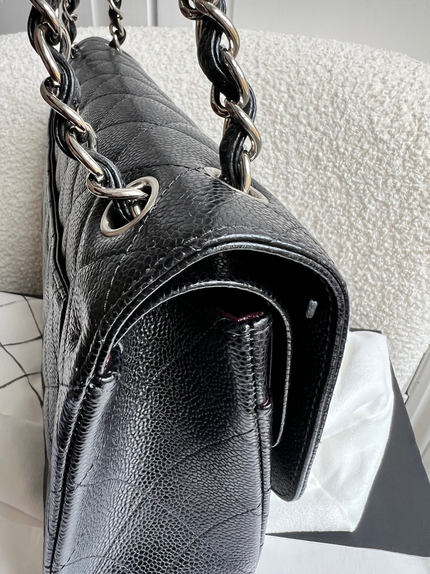 Chanel Jumbo Double Flap in Black Caviar with silver hardware