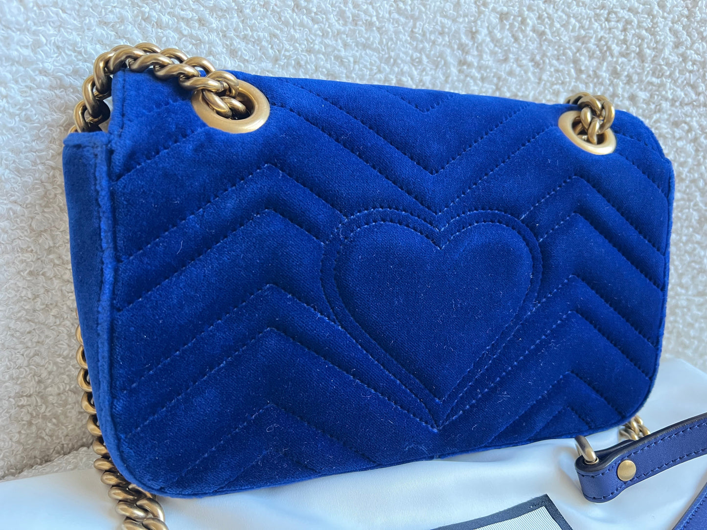 Gucci GG Blue Mini Velvet Marmont Mini Shoulder Bag