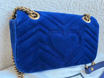 Gucci GG Blue Mini Velvet Marmont Mini Shoulder Bag
