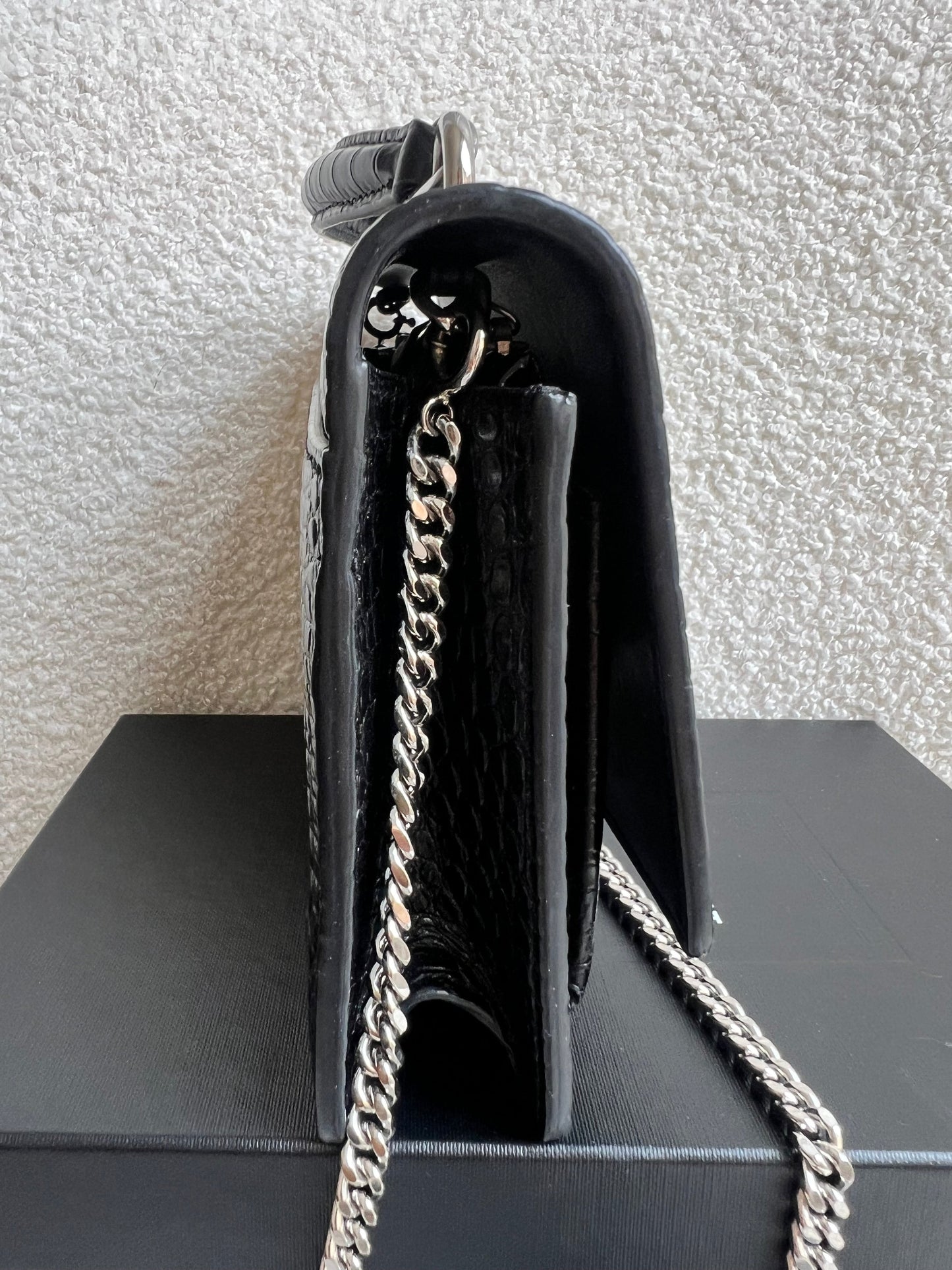 Yves Saint Laurent (YSL) Black Croc Mini Sunset Top Handle (RRP £1,445)