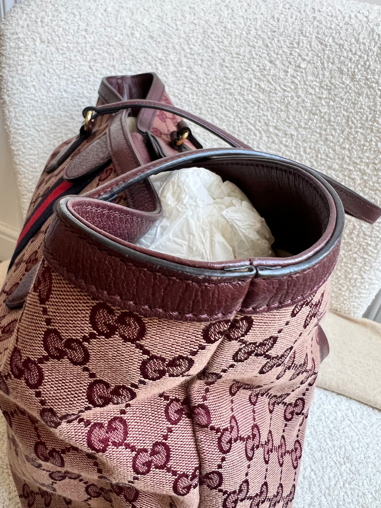 Gucci Burgundy Ophidia GG Supreme Medium Tote