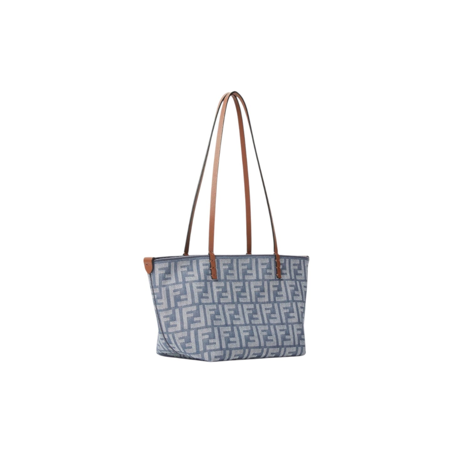 Small Roll Blue Denim-Effect Ff Jacquard Reversible Shopper