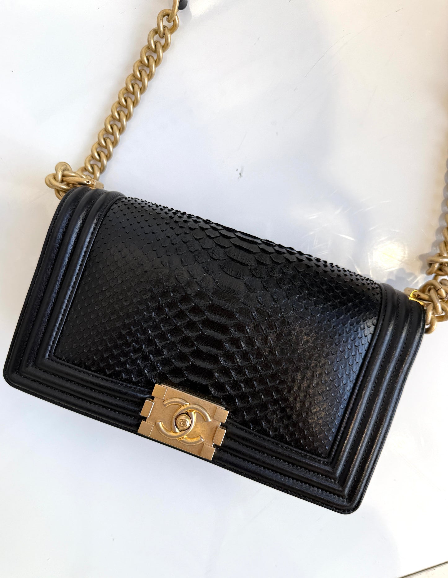 Medium Boy Bag Python Noir
