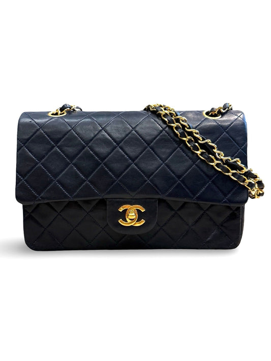 Classic Double Flap Medium Navy Lambskin 24K Gold Hardware